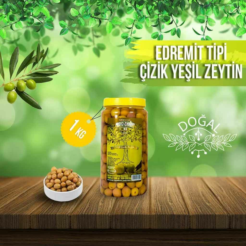 Edremit Tipi Yeşil Zeytin 1 KG ( X Large)