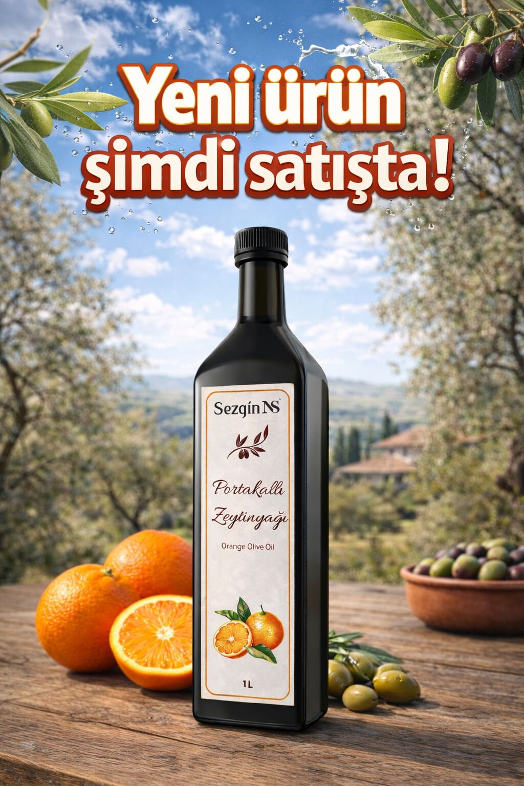 Sezgin NS Portakallı Zeytinyağı Cam Şişe 1L